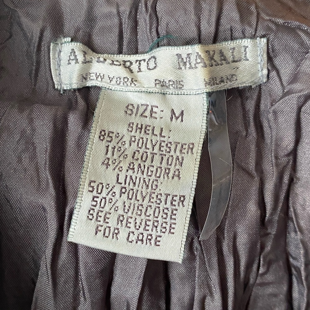 VINTAGE ALBERTO MAKALI Animal Print Knit Velvet Trim Button Front Blazer M - Picture 3 of 6